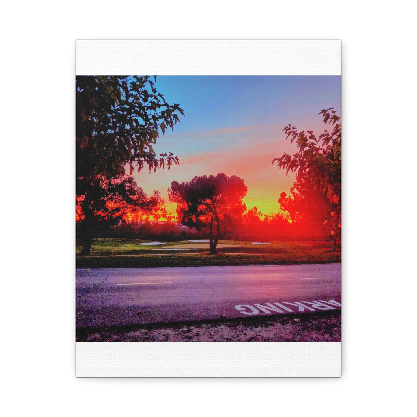 4th green @muni - Sunset Park Matte Canvas Print — Vibrant Red & Orange Landscape Wall Art