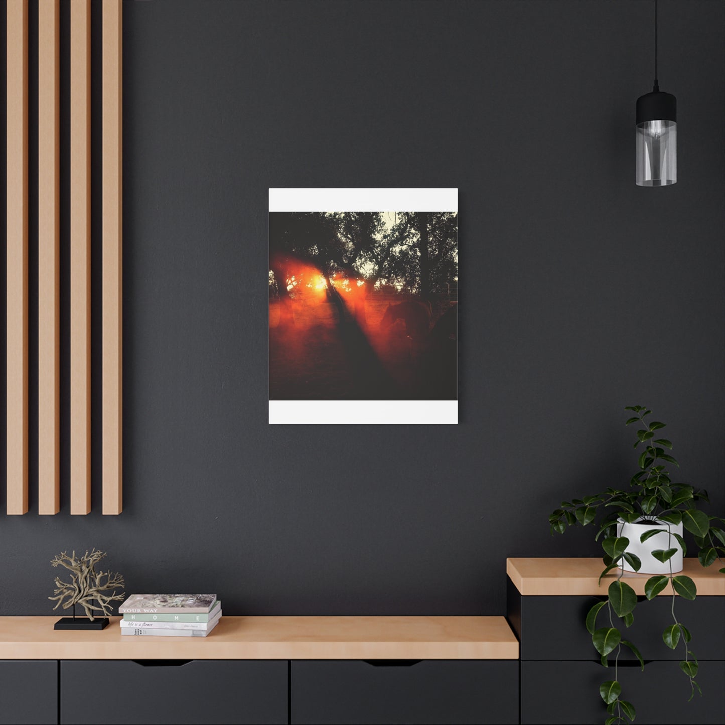 Sunset Forest Matte Canvas Wall Art — Dramatic Orange Light Photography