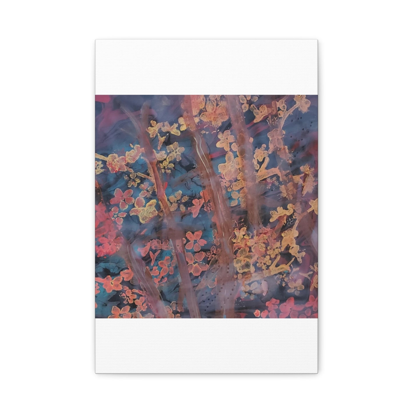 Abstract Floral Canvas Print — Moody Pink & Blue Stretched Wall Art