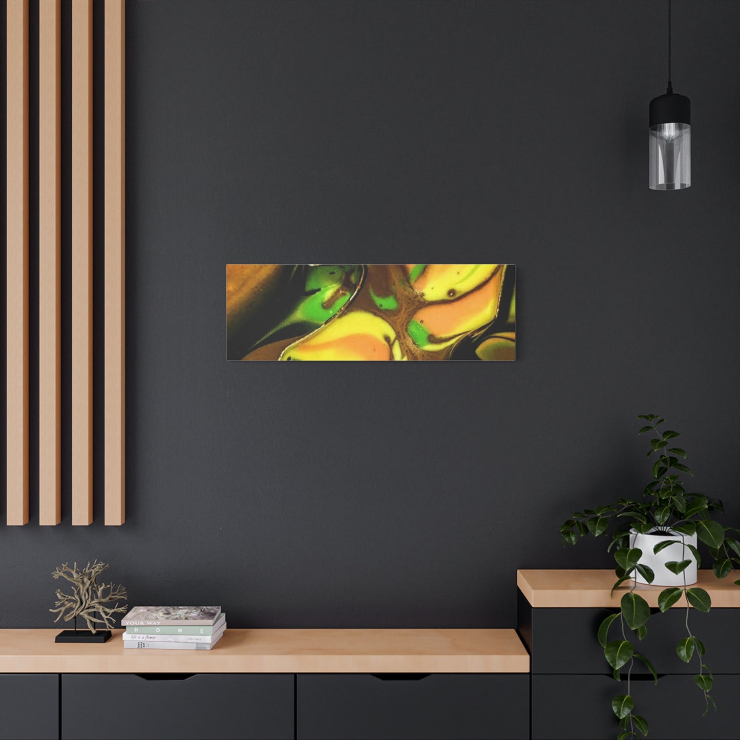 Abstract Green & Gold Fluid Art Matte Canvas Print (Stretched)