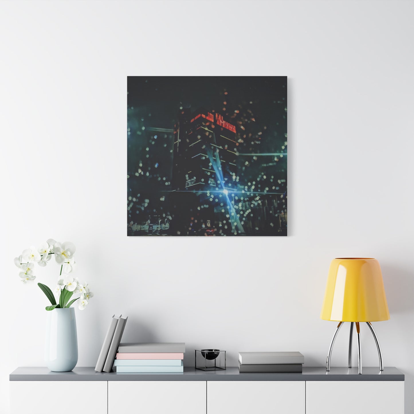 matrix @night Canvas Print — Moody Rainy Urban Wall Art (Matte Stretched)