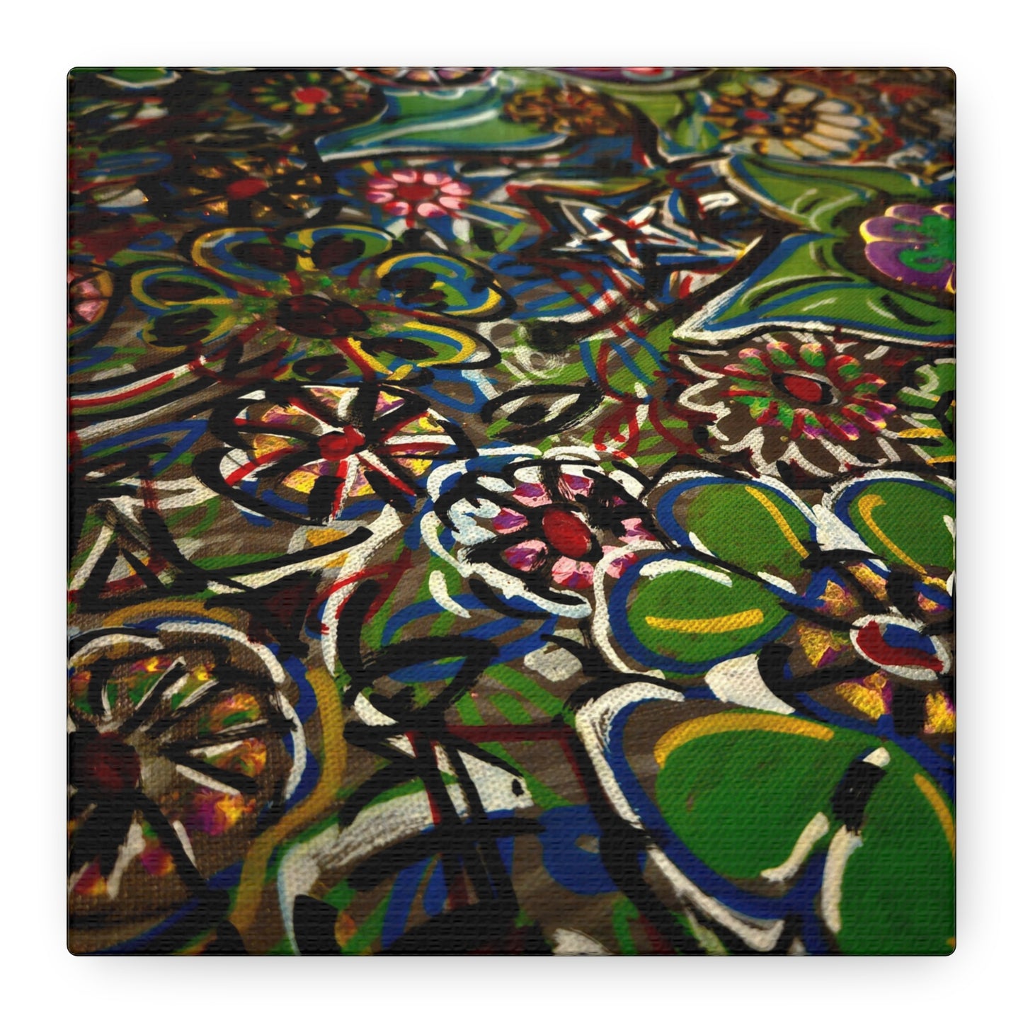 Urban_Gardening - Abstract Floral Canvas Print — Colorful Street-Art Style Stretched Wall Art